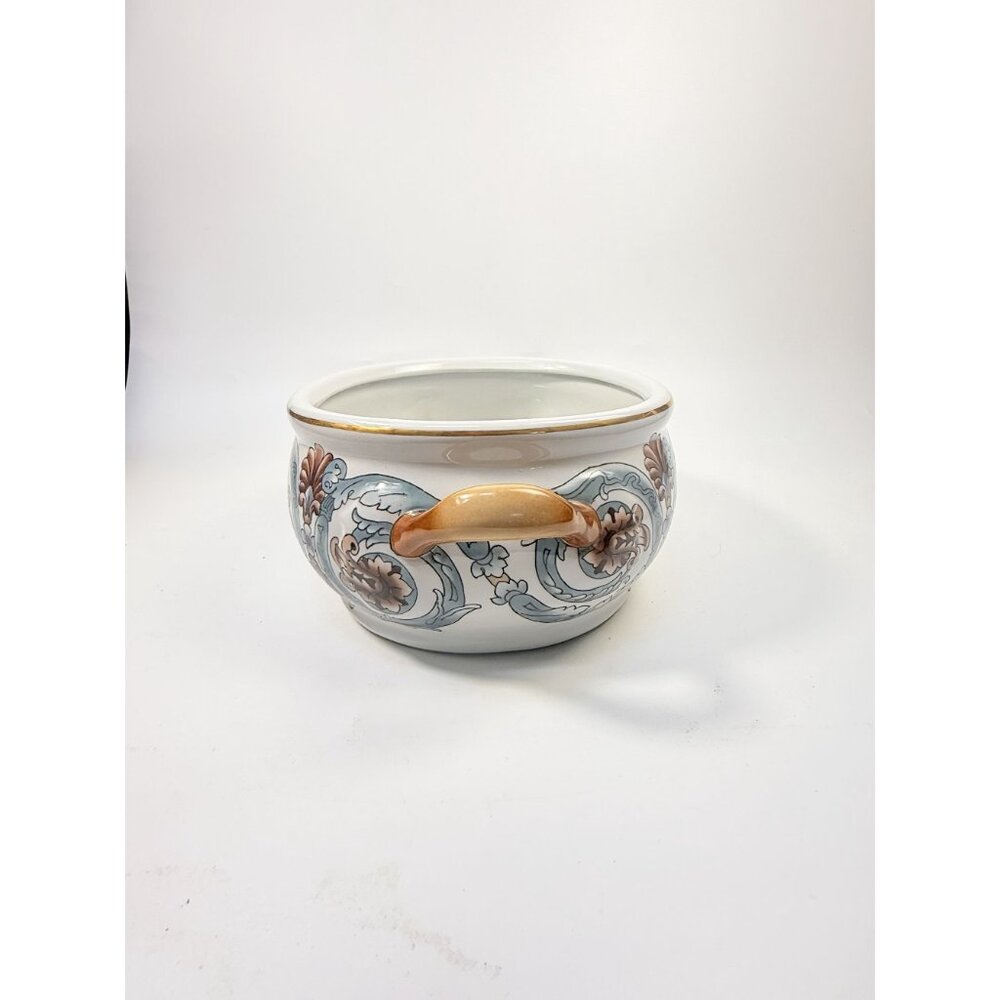 Jardiniere Planter Pot Hand Painted Handled Ceramaic Teal Brown Home Decor Decor - Picture 7 of 16